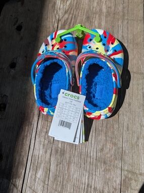 CROCS Kids Classic Lined Marbled Clog - Blue, Red, Yellow, Green
